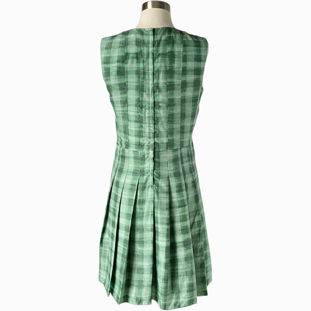 Marc Jacobs Green Plaid Silk Pleated Sleeveless Dress Size 4 - Picture 4 of 8